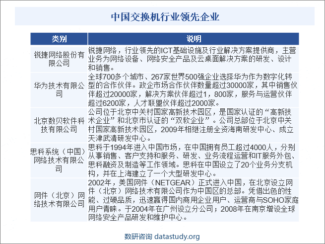 中国交换机行业领先企业