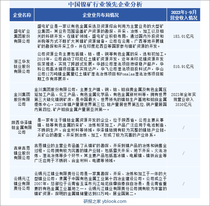 中国镍矿行业领先企业分析