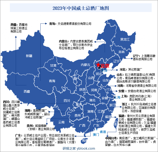 2023年中国威士忌酒厂地图