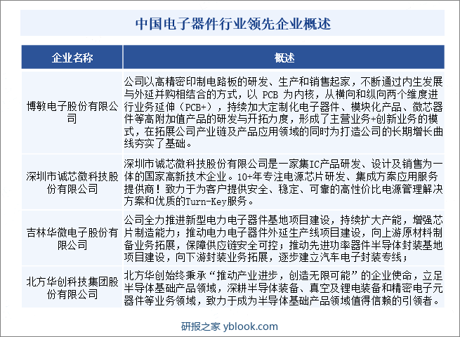 中国电子器件行业领先企业概述