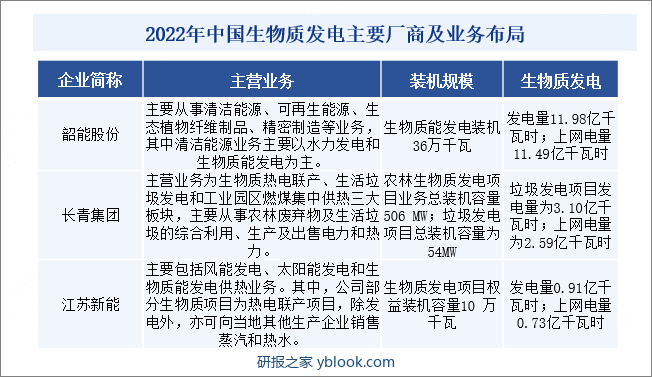 2022年中国生物质发电主要厂商及业务布局