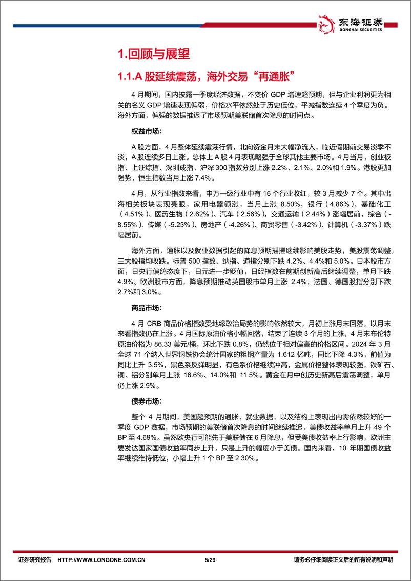 《资产配置与比较月报(2024年5月)：关注风格切换以及全球视角下出海的机遇-240508-东海证券-29页》 - 第5页预览图