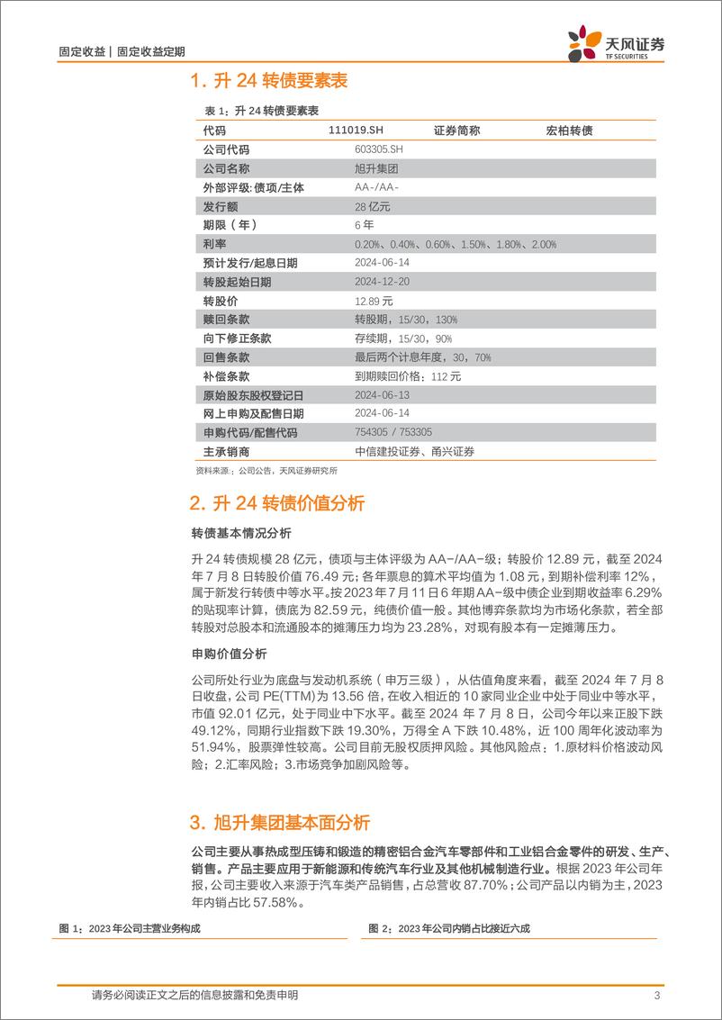 《转债新券上市分析：升24转债，精密铝合金零件加工领先企业-240710-天风证券-10页》 - 第3页预览图