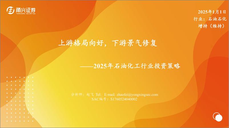 《2025年石油化工行业投资策略：上游格局向好，下游景气修复-250101-甬兴证券-31页》 - 第1页预览图