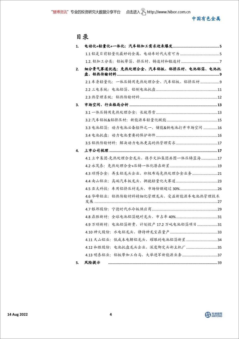 《中国有色金属行业汽车铝加工深度巡礼：拥抱电动化大时代-20220814-海通国际-47页》 - 第5页预览图