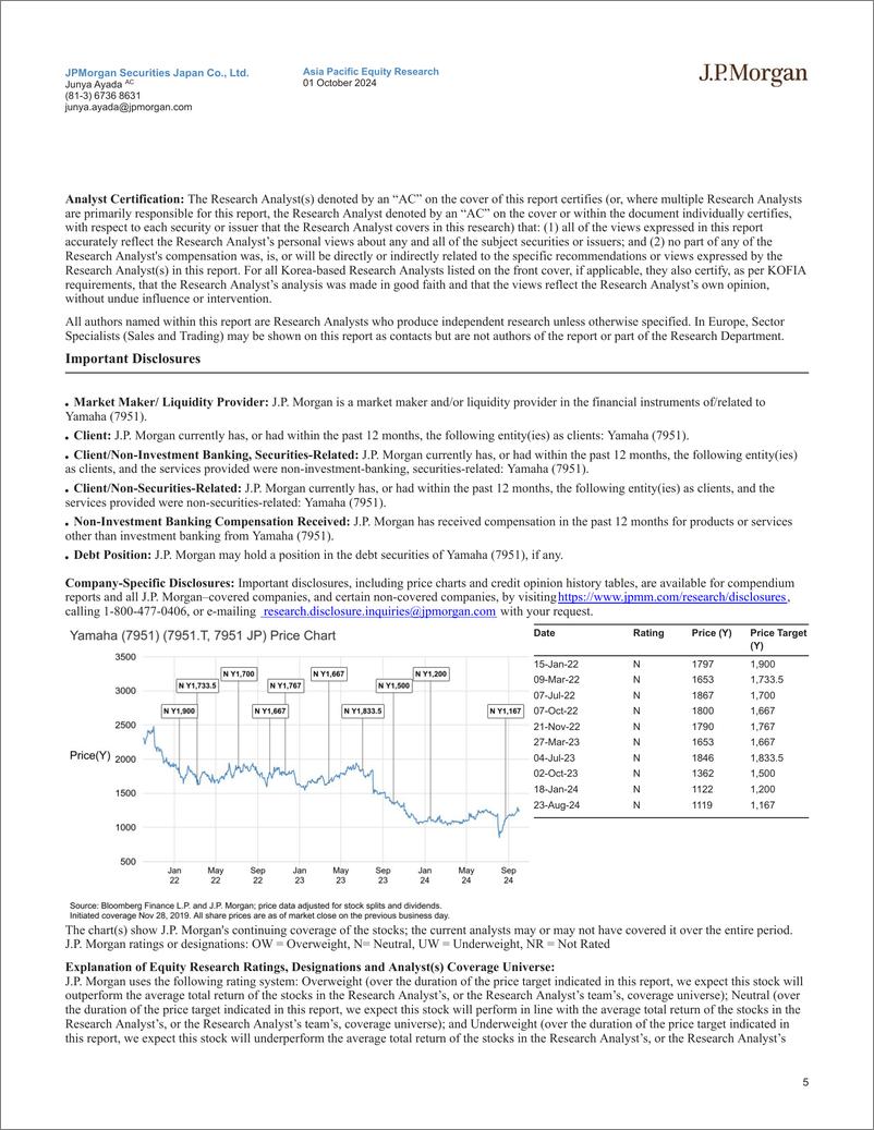 《JPMorgan-Yamaha (7951) Model update Revising price target to ¥1,167 ...-110555461》 - 第5页预览图