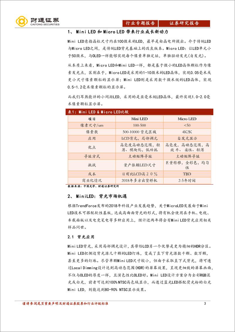 《电子行业专题：Mini／MicroLED创新应用带来成长新动能-20190324-财通证券-13页》 - 第4页预览图