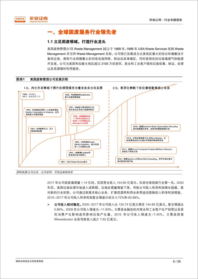 《环保公用行业国际环保巨头专题：美国废物管理公司（WM）并购成就龙头，创新引领发展-20190109-平安证券-28页》 - 第7页预览图