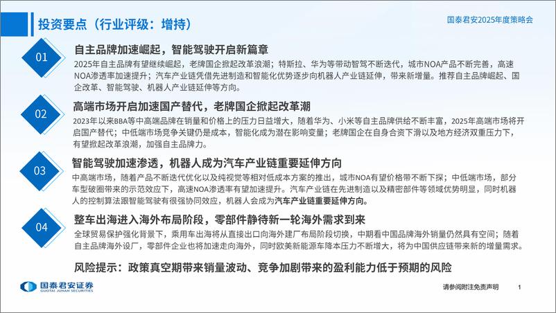 《2025年汽车行业年度策略报告：自主品牌加速崛起，智能驾驶开启新篇章-241215-国泰君安-39页》 - 第2页预览图