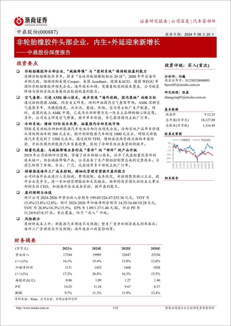 《中鼎股份(000887)深度报告：非轮胎橡胶件头部企业，内生%2b外延迎来新增长-240625-浙商证券-32页》 - 第1页预览图