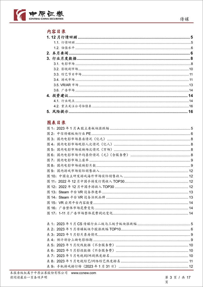 《传媒行业月报：关注防控政策大幅调整下的疫后复苏以及新兴技术的投资机会-20230203-中原证券-17页》 - 第4页预览图