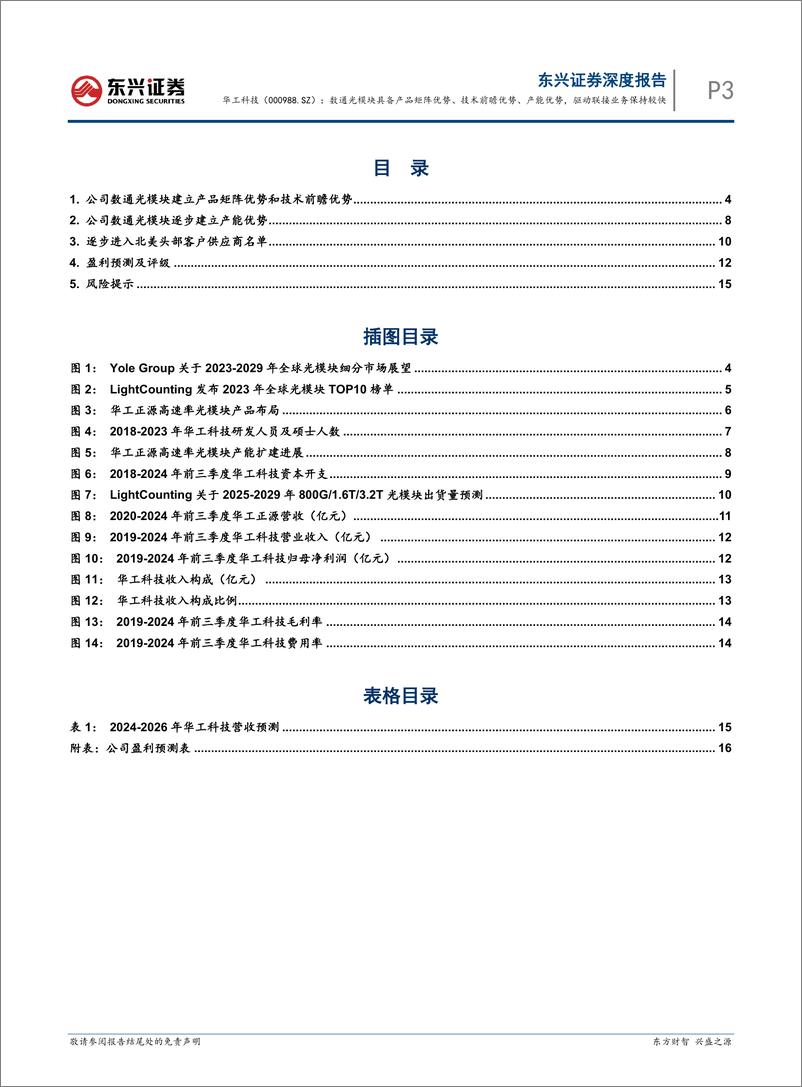 《华工科技(000988)数通光模块具备产品矩阵优势、技术前瞻优势、产能优势，驱动联接业务保持较快增长-241204-东兴证券-19页》 - 第3页预览图