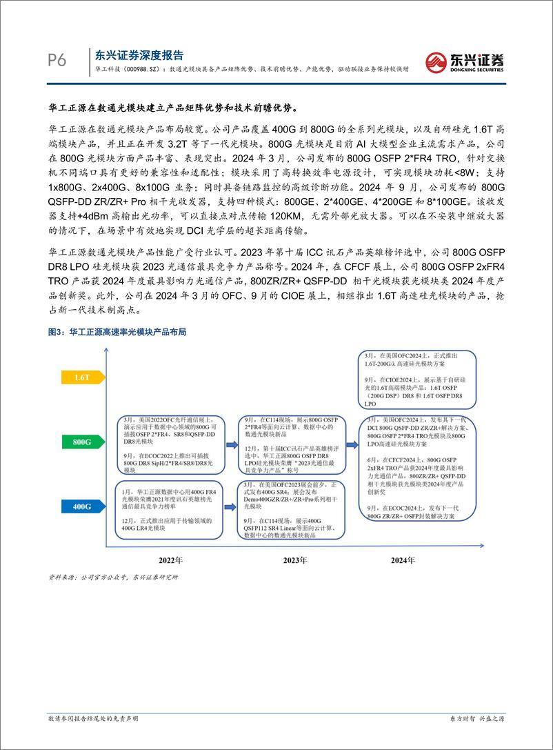 《华工科技(000988)数通光模块具备产品矩阵优势、技术前瞻优势、产能优势，驱动联接业务保持较快增长-241204-东兴证券-19页》 - 第6页预览图