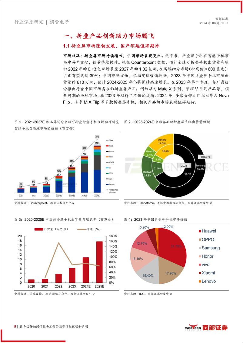 《折叠屏行业深度报告：品牌大厂争相竞逐，折叠终端快速成长-240830-西部证券-24页》 - 第4页预览图