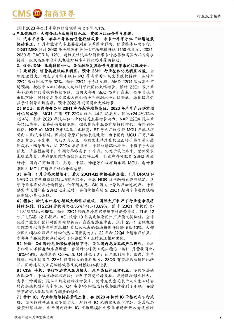 《半导体行业月度深度跟踪：国内外半导体全年业绩分化明显，关注行业景气复苏节奏-20230205-招商证券-67页》 - 第3页预览图