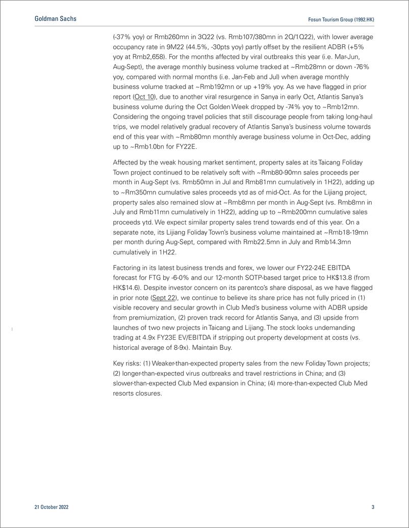 《Fosun Tourism Group (1992.HK 3Q22 operational data broadly inlin Steady improvement at Club Med. Gradual recovery at Atla...(1)》 - 第4页预览图