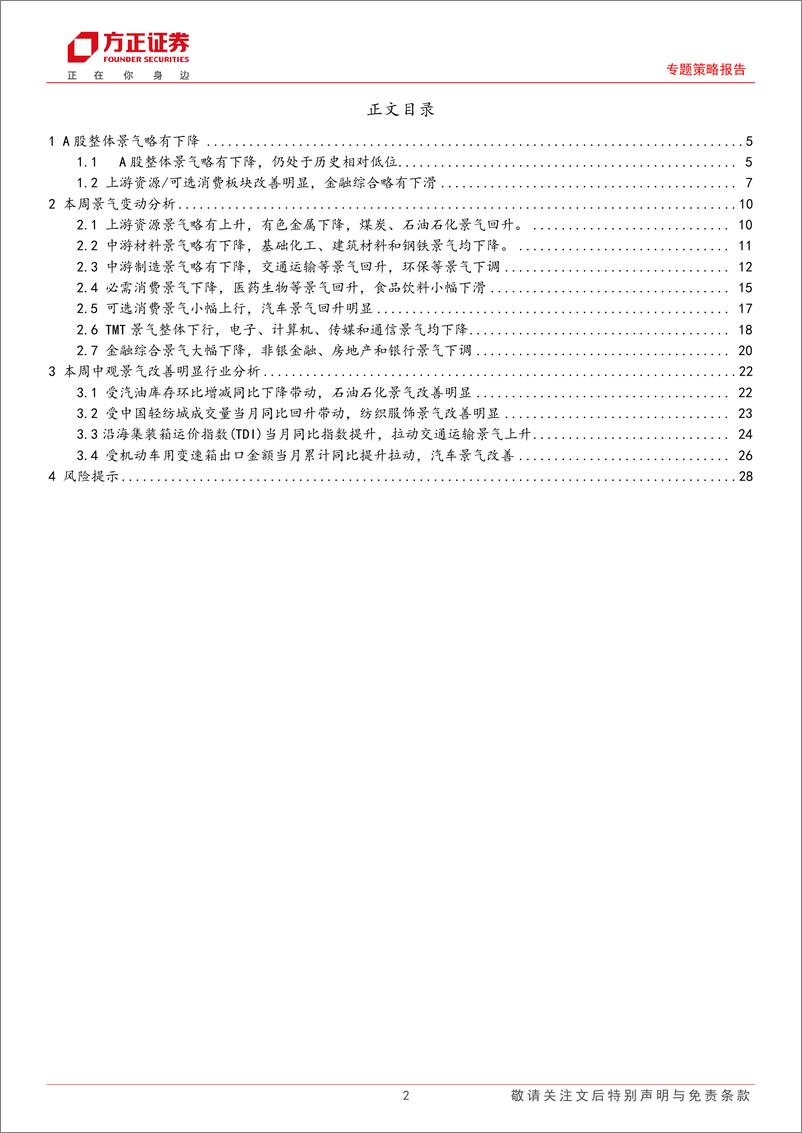 《A股中观景气全景扫描(7月第4期)：A股整体景气略有下降，上游资源和可选消费景气均改善-240729-方正证券-29页》 - 第2页预览图