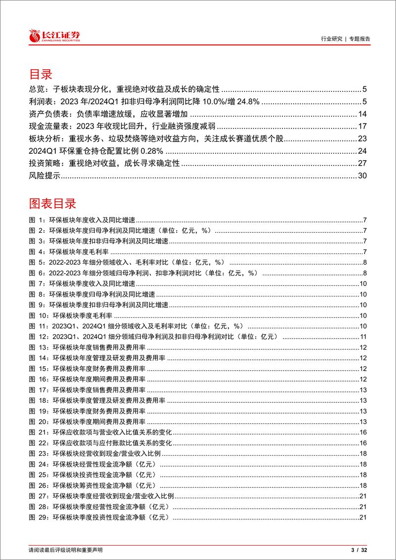 《环保行业2023A及2024Q1：子板块表现分化，重视绝对收益及成长的确定性-240506-长江证券-32页》 - 第3页预览图