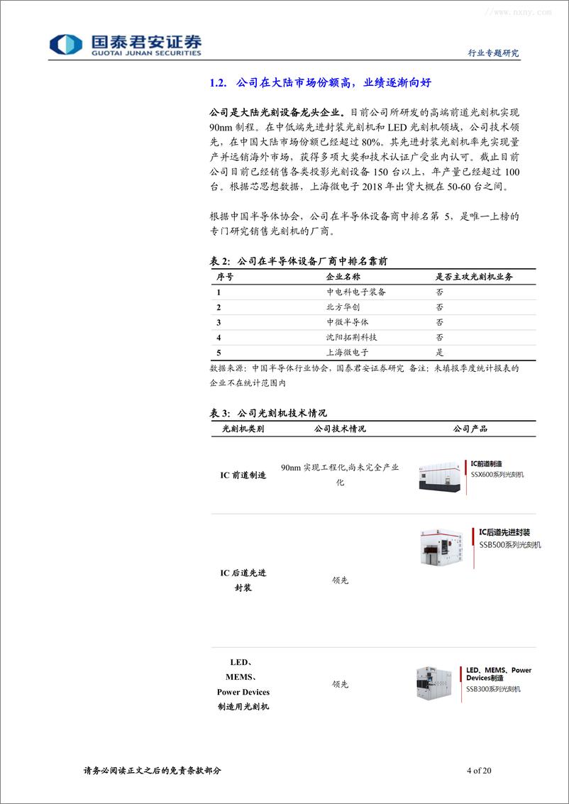 《电子元器件行业半导体设备国产化系列跟踪：上海微电子，对接市场补国产光刻缺口，砥砺前行促企业创新发展-20190411-国泰君安-20页》 - 第5页预览图