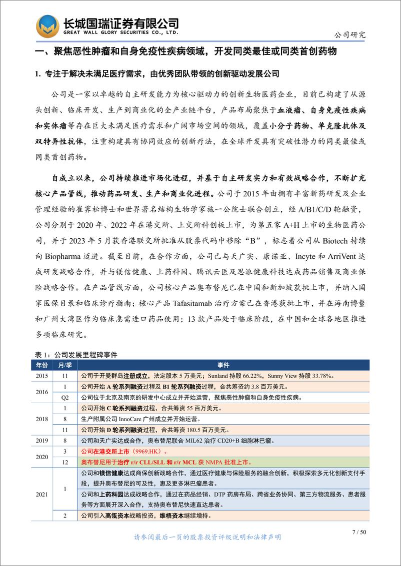 《诺诚健华-U(688428)血液瘤产品商业化持续推进，自免管线进展可喜-240704-长城国瑞证券-50页》 - 第7页预览图