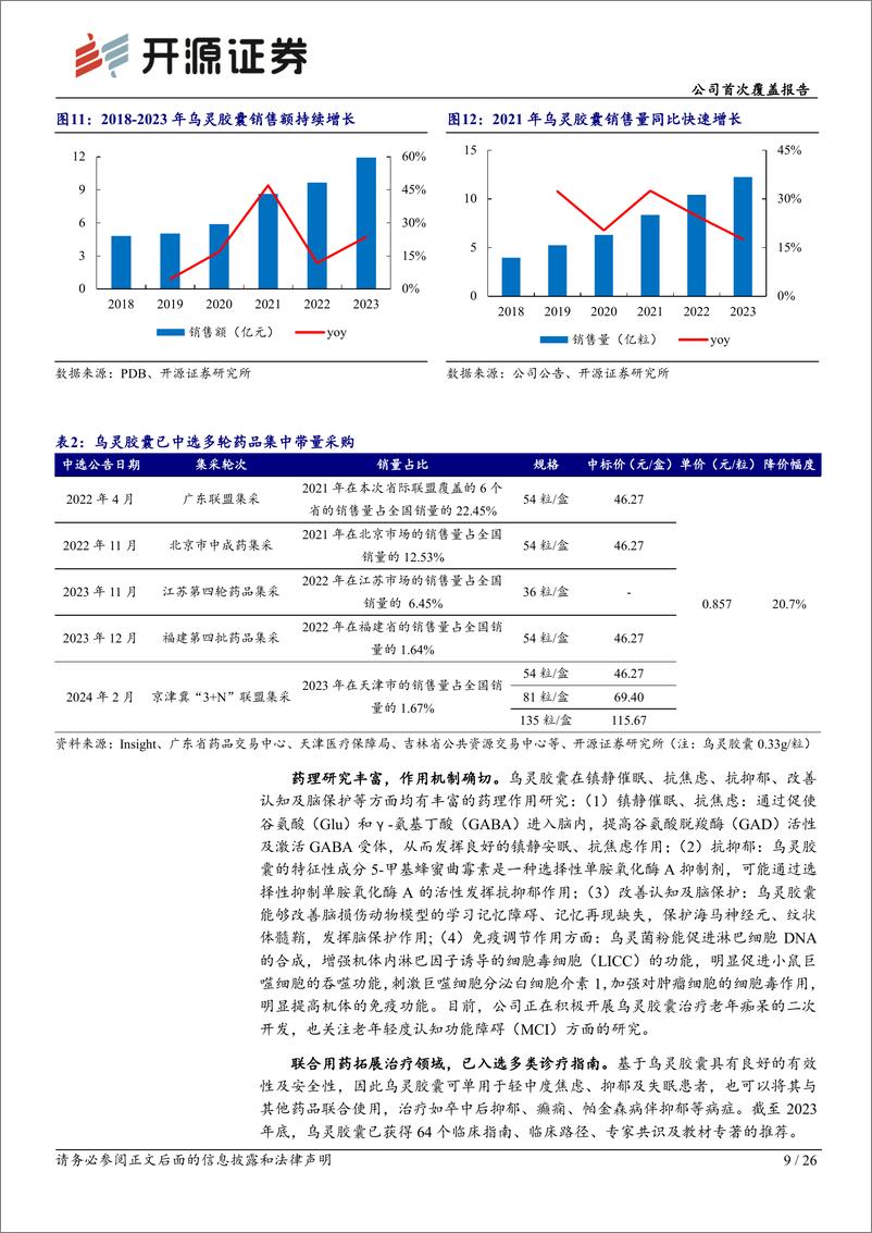 《佐力药业(300181)公司首次覆盖报告：乌灵%2b百令双轮驱动，打造国内药用真菌制药领头雁-240717-开源证券-26页》 - 第8页预览图