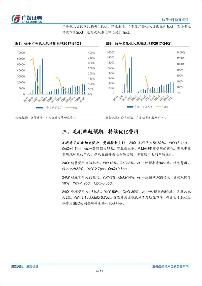 《快手-W(01024.HK)核心商业收入高速增长，利润超预期-240523-广发证券-11页》 - 第4页预览图