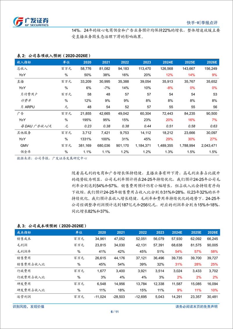 《快手-W(01024.HK)核心商业收入高速增长，利润超预期-240523-广发证券-11页》 - 第6页预览图