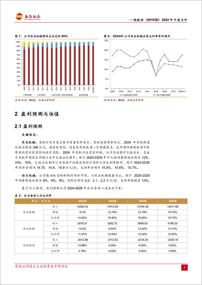 《一拖股份(601038)2024年中报点评：中大拖销量稳健增长，净利润增速超预期-240830-西南证券-10页》 - 第5页预览图