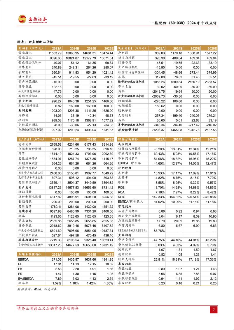 《一拖股份(601038)2024年中报点评：中大拖销量稳健增长，净利润增速超预期-240830-西南证券-10页》 - 第7页预览图