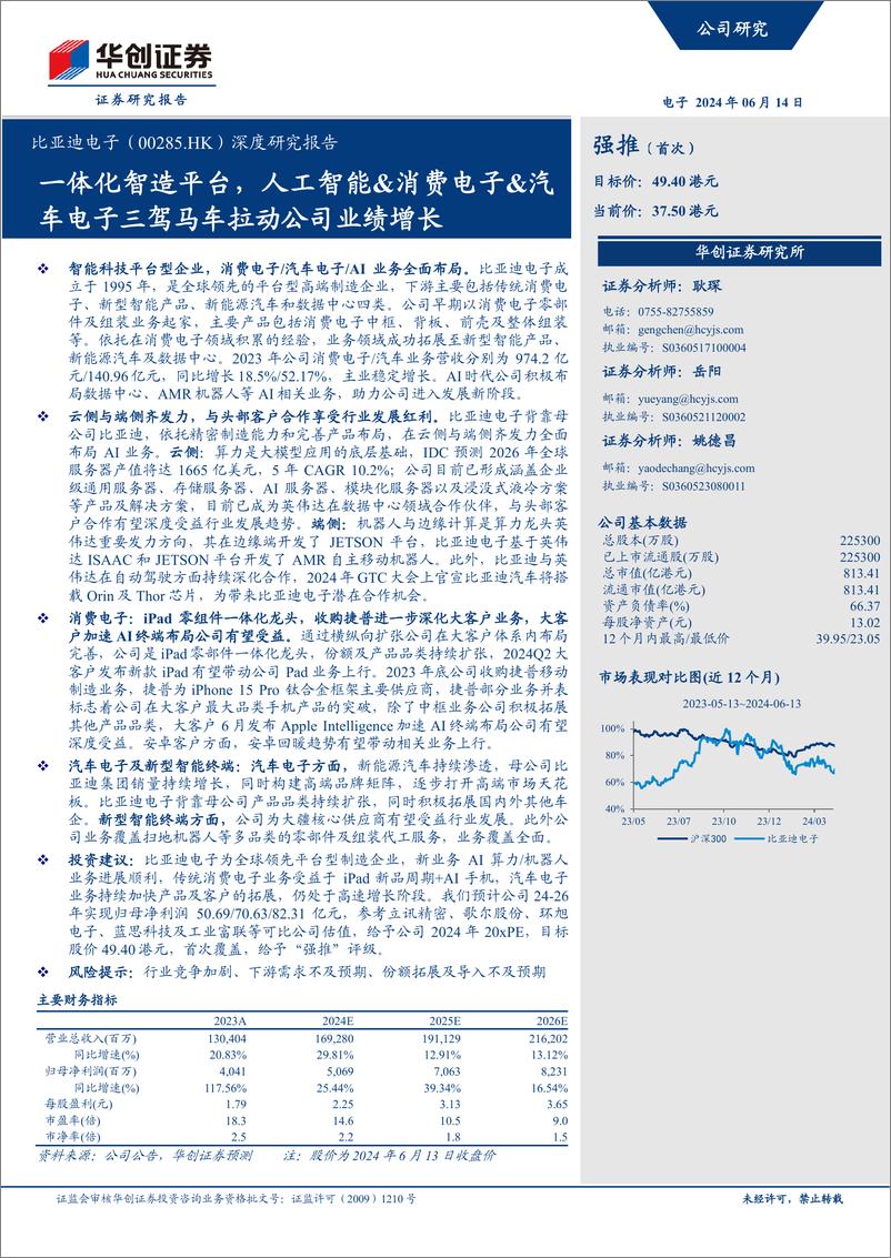 《华创证券-中国特种纤维-0285.HK-深度研究报告：一体化智造平台，人工智能&消费电子&汽车电子三驾马车拉动公司业绩增长》 - 第1页预览图