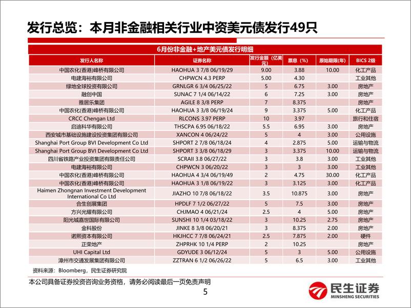 《中资美元债6月月报：中资美元债发行放量，关注地产美元债信用风险-20190716-民生证券-34页》 - 第6页预览图