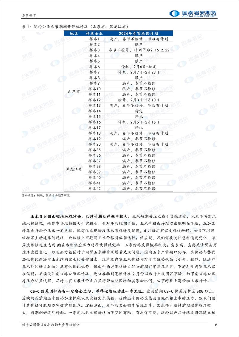 《农产品期货价差系列报告：CS-C价差影响因素分析及展望-20240205-国泰期货-10页》 - 第8页预览图