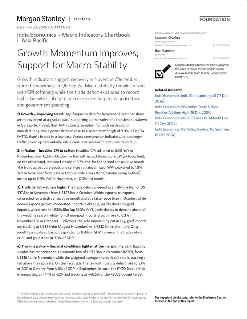 《Morgan Stanley Fixed-India Economics – Macro Indicators Chartbook Growth Momentu...-112355595》 - 第1页预览图