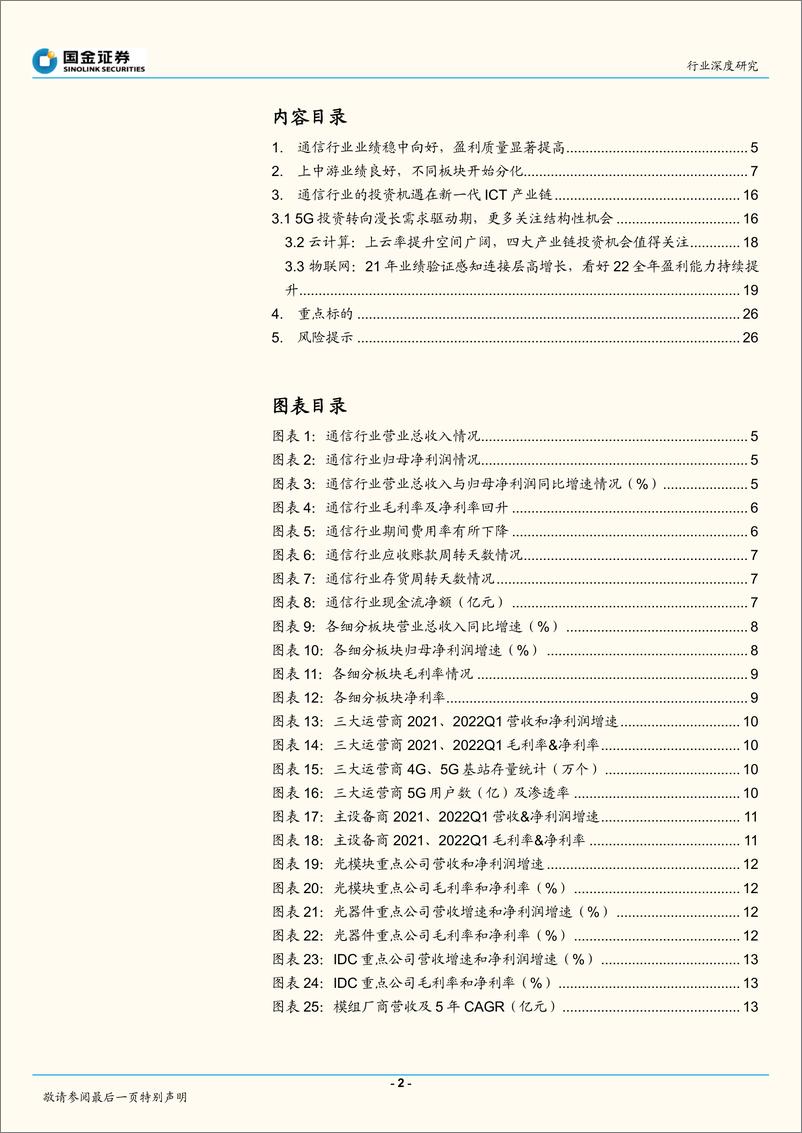 《通信行业21年年报22年一季报总结与展望：通信产业价值分布向新一代ICT产业链转移-20220502-国金证券-28页》 - 第3页预览图