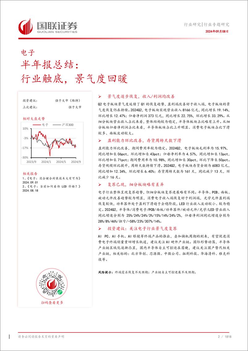 《电子行业半年报总结：行业触底，景气度回暖-240908-国联证券-19页》 - 第3页预览图