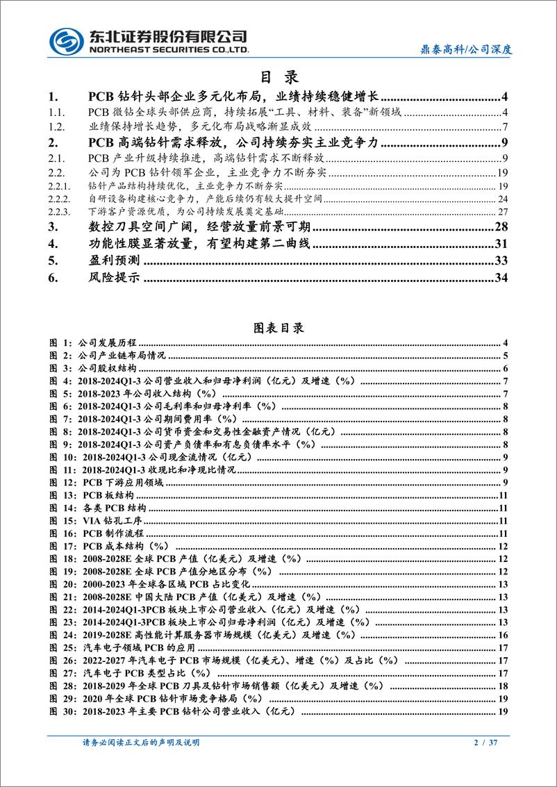 《鼎泰高科(301377)PCB产业升级驱动高端钻针需求释放，数控刀具和功能性膜有望放量-250103-东北证券-37页》 - 第2页预览图