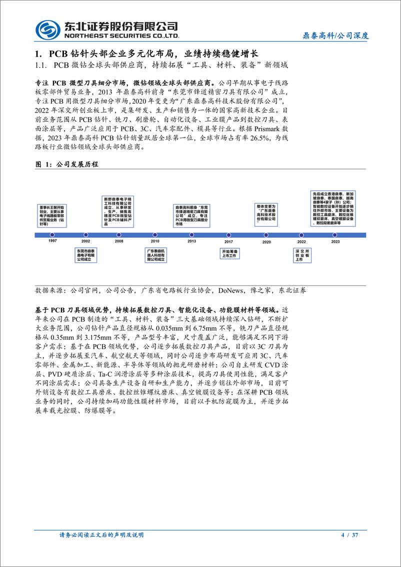 《鼎泰高科(301377)PCB产业升级驱动高端钻针需求释放，数控刀具和功能性膜有望放量-250103-东北证券-37页》 - 第4页预览图