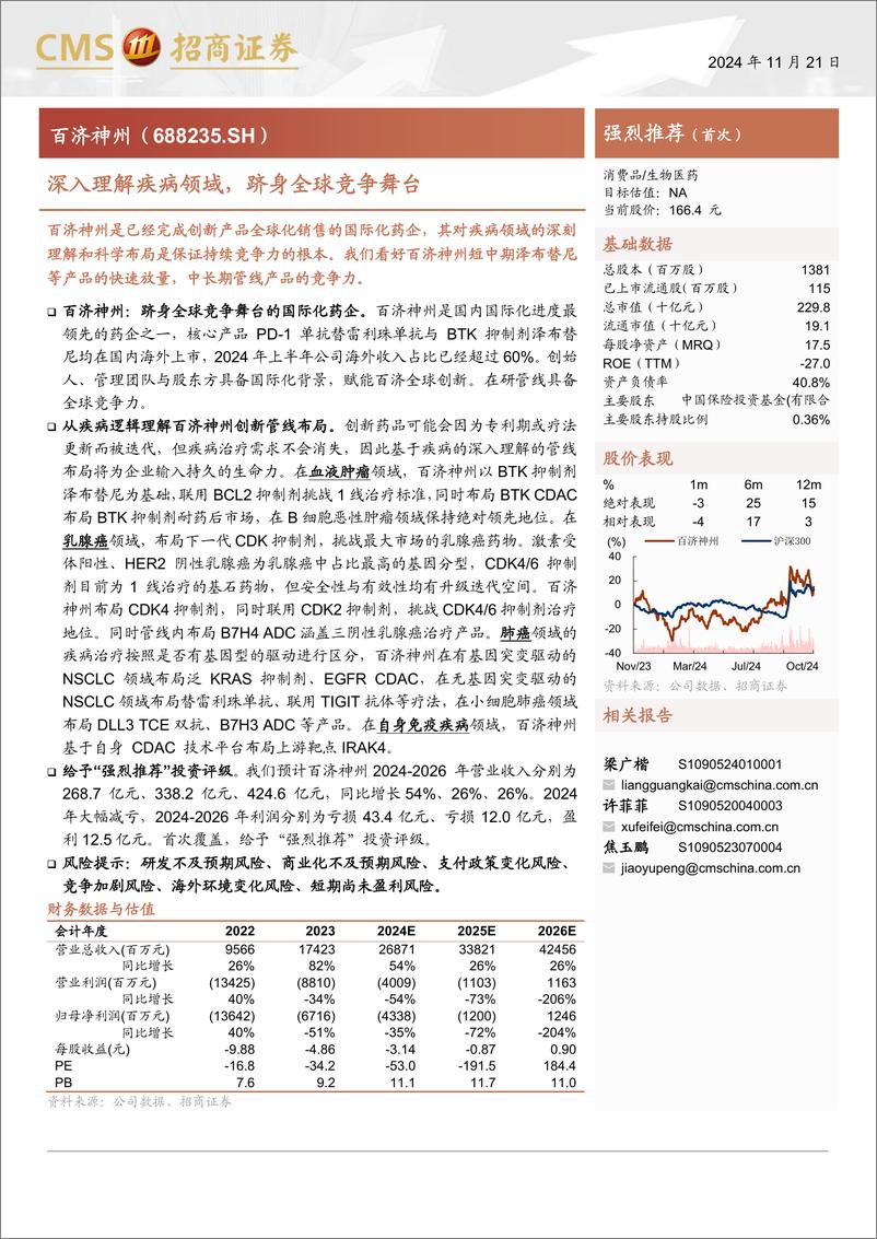 《百济神州(688235)深入理解疾病领域，跻身全球竞争舞台-241121-招商证券-26页》 - 第1页预览图