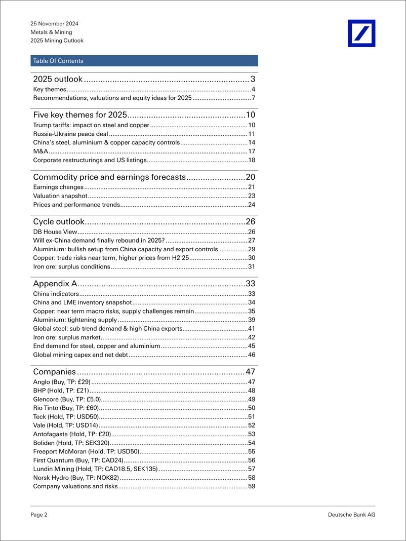 《Deutsche Bank-2025 Mining Outlook Tariffs, wars and MA-111794816》 - 第2页预览图