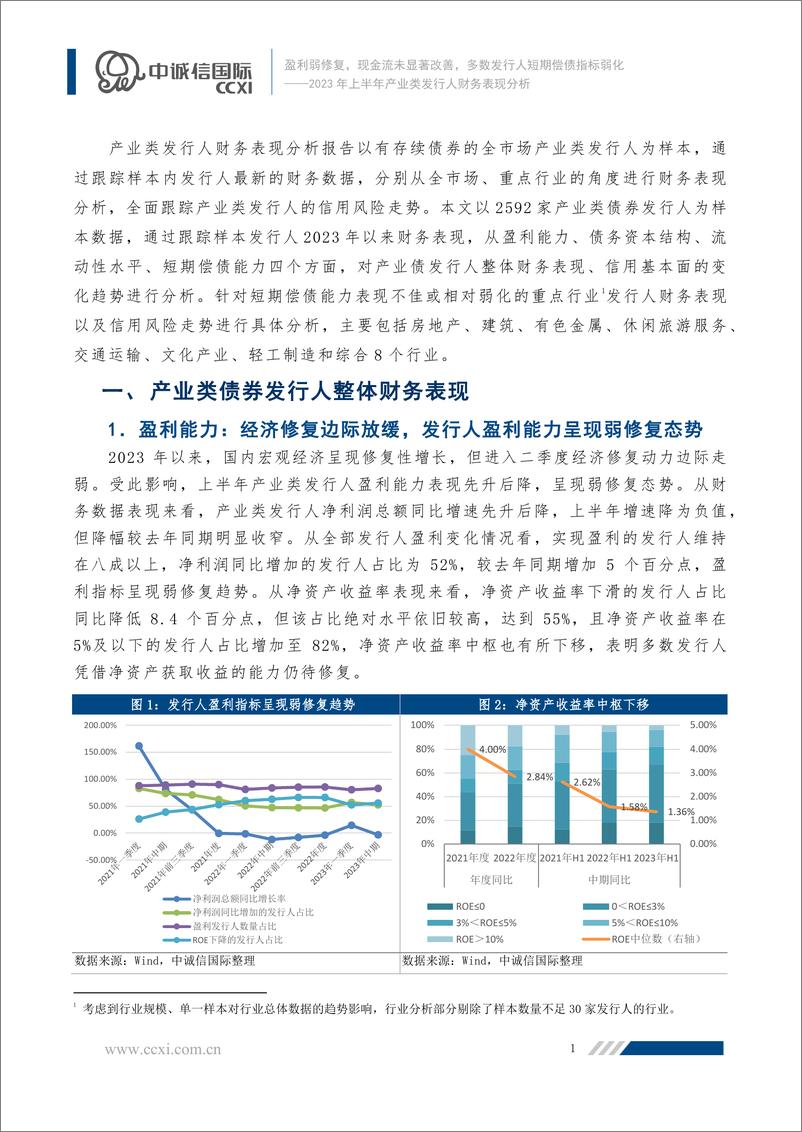 《中诚信-盈利弱修复，现金流未显著改善，多数发行人短期偿债指标弱化—— 2023年上半年产业类发行人财务表现分析-23页》 - 第3页预览图