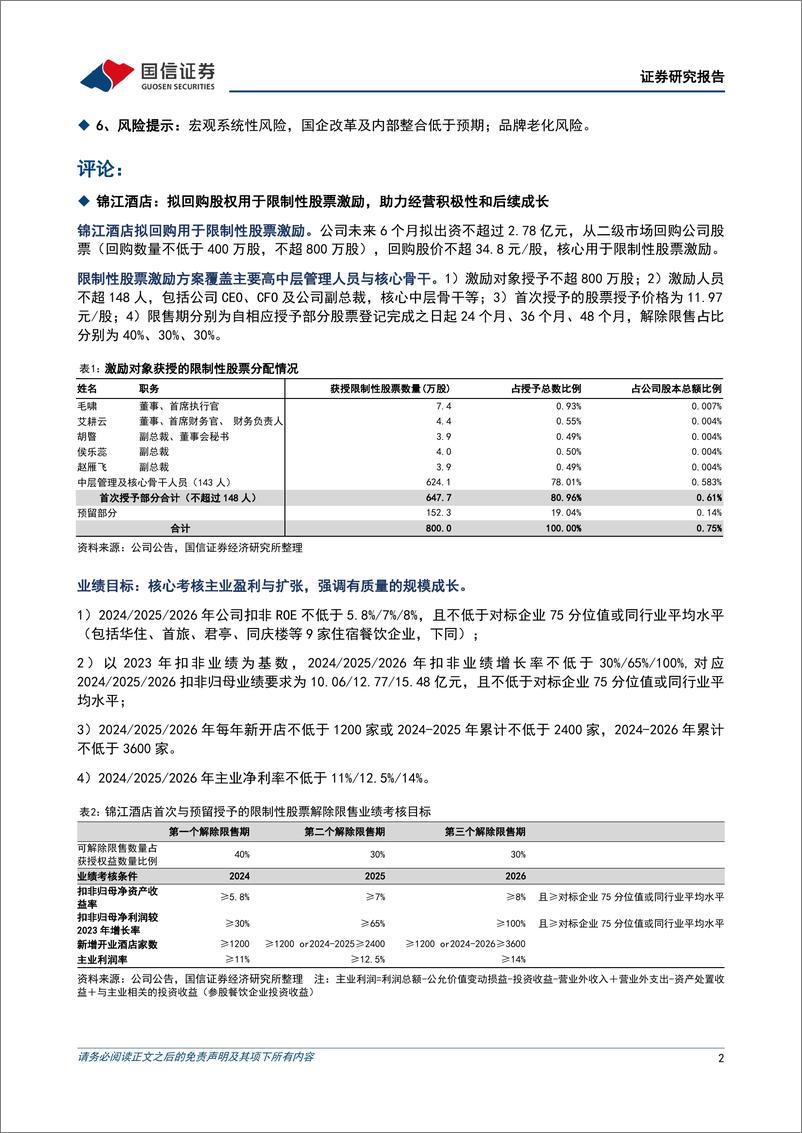 《锦江酒店(600754)拟回购股权用于限制性股票激励，有望推动下一轮经营变革-240812-国信证券-10页》 - 第2页预览图