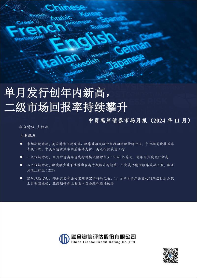 《中资离岸债券市场月报(2024年11月)：单月发行创年内新高，＋二级市场回报率持续攀升-241216-联合资信-16页》 - 第1页预览图