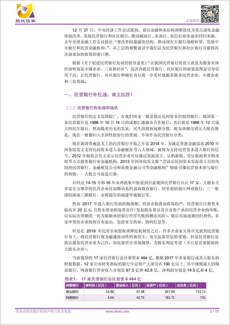 《宏观专题研究：民营、社区银行的差异化发展之路-20190103-联讯证券-15页》 - 第3页预览图