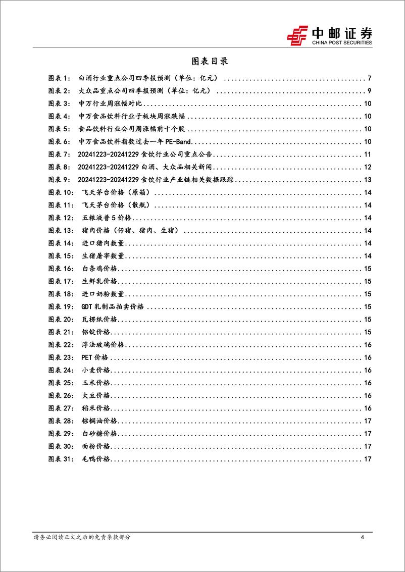 《食品饮料行业报告：茅台批价企稳回升，各酒企定调减压、轻装为明年-241229-中邮证券-19页》 - 第4页预览图