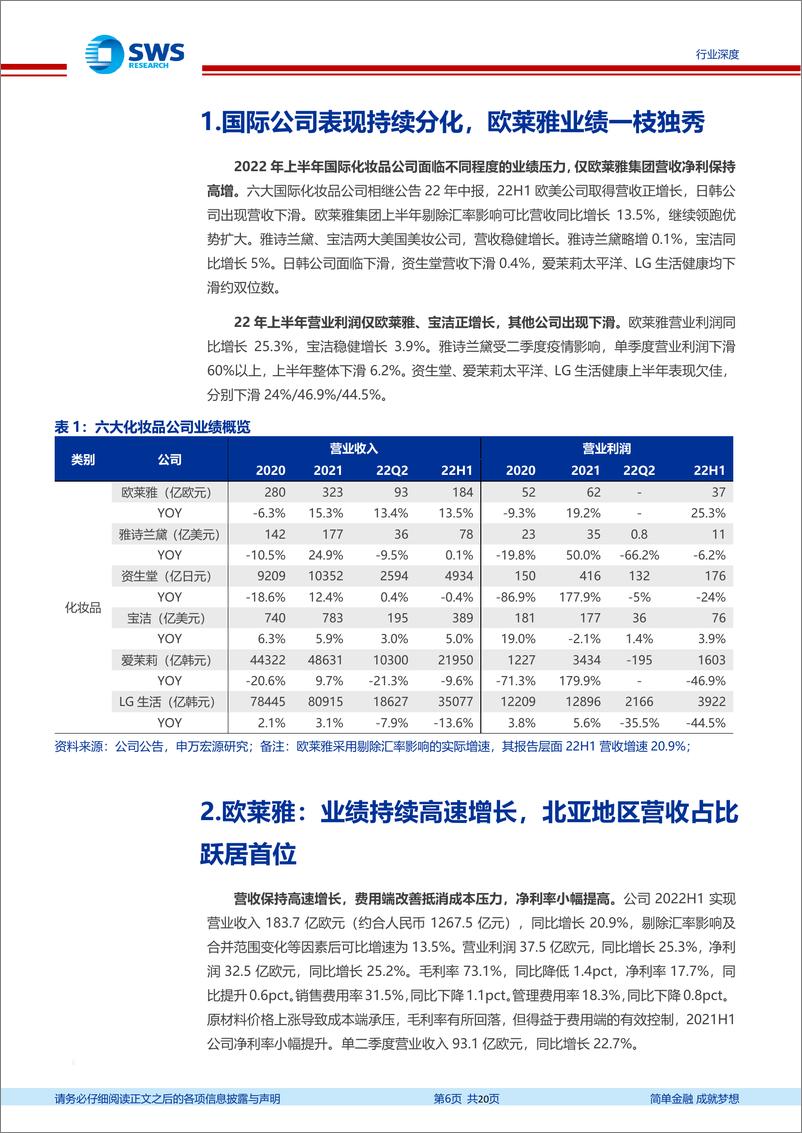 《化妆品行业国际化妆品集团2022年中报业绩跟踪报告：在华表现分化，持续释放国货空间-20220829-申万宏源-20页》 - 第7页预览图