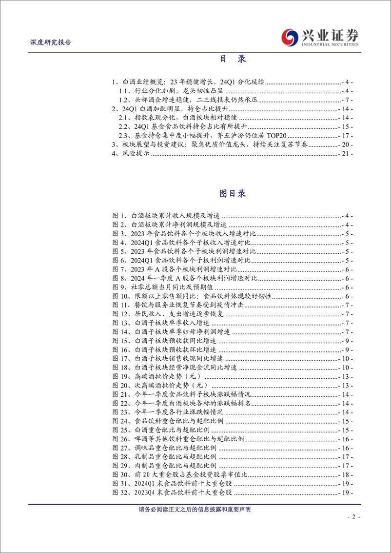 《白酒行业23年报%2624Q1季报总结：行业分化延续，聚焦优质龙头-240509-兴业证券-22页》 - 第2页预览图