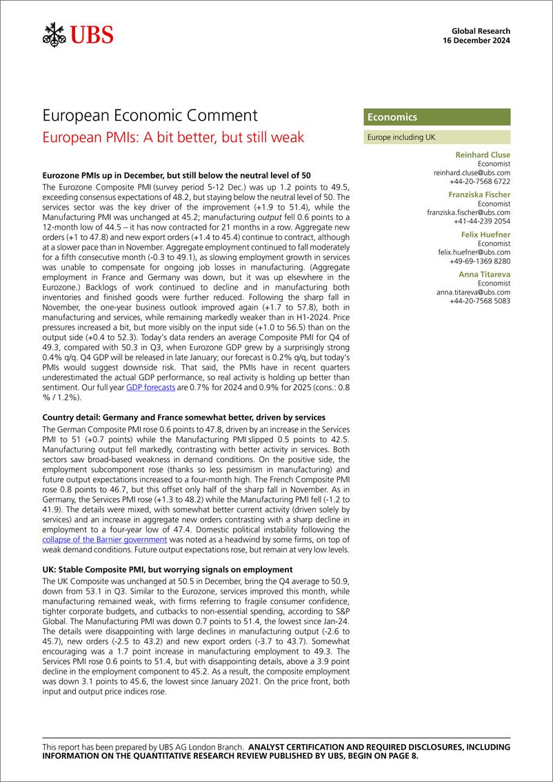 《UBS Economics-European Economic Comment _European PMIs A bit better, but ...-112229167》 - 第1页预览图