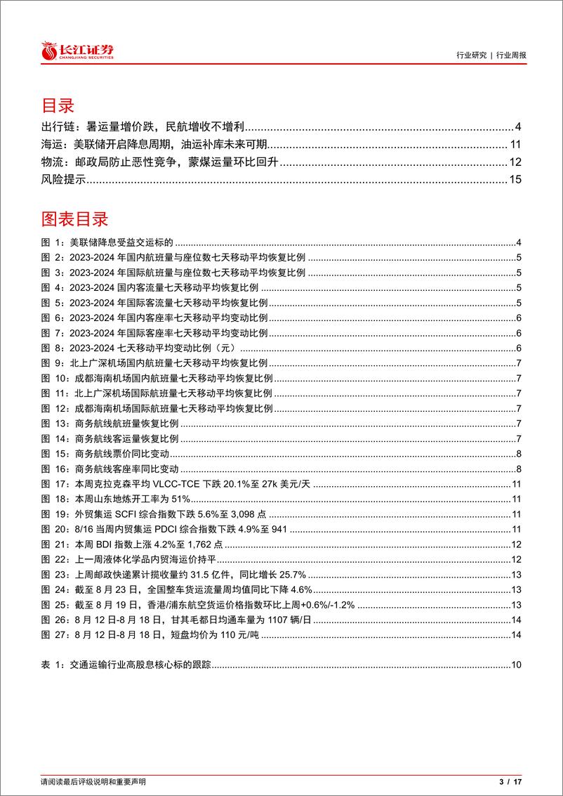 《交运行业周专题2024W34：降息周期将至油运补库可期，邮政局防止恶性竞争-240825-长江证券-17页》 - 第3页预览图