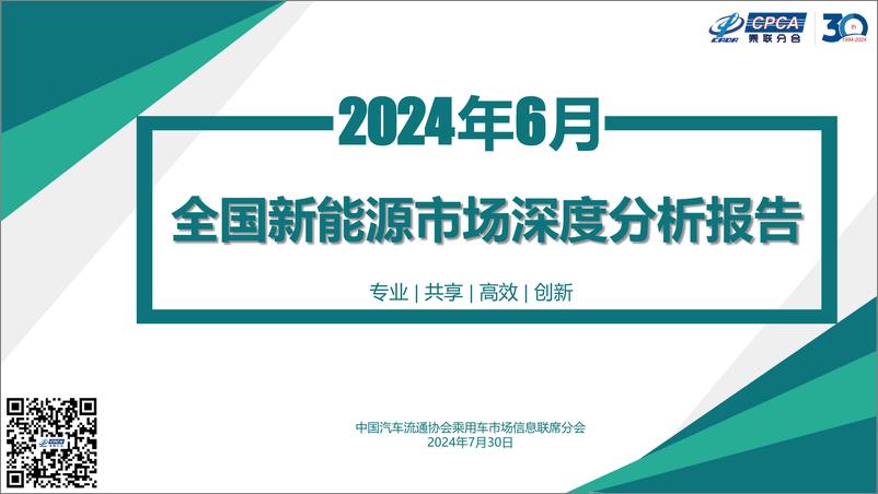 《2024年6月份全国新能源市场深度分析报告》 - 第1页预览图