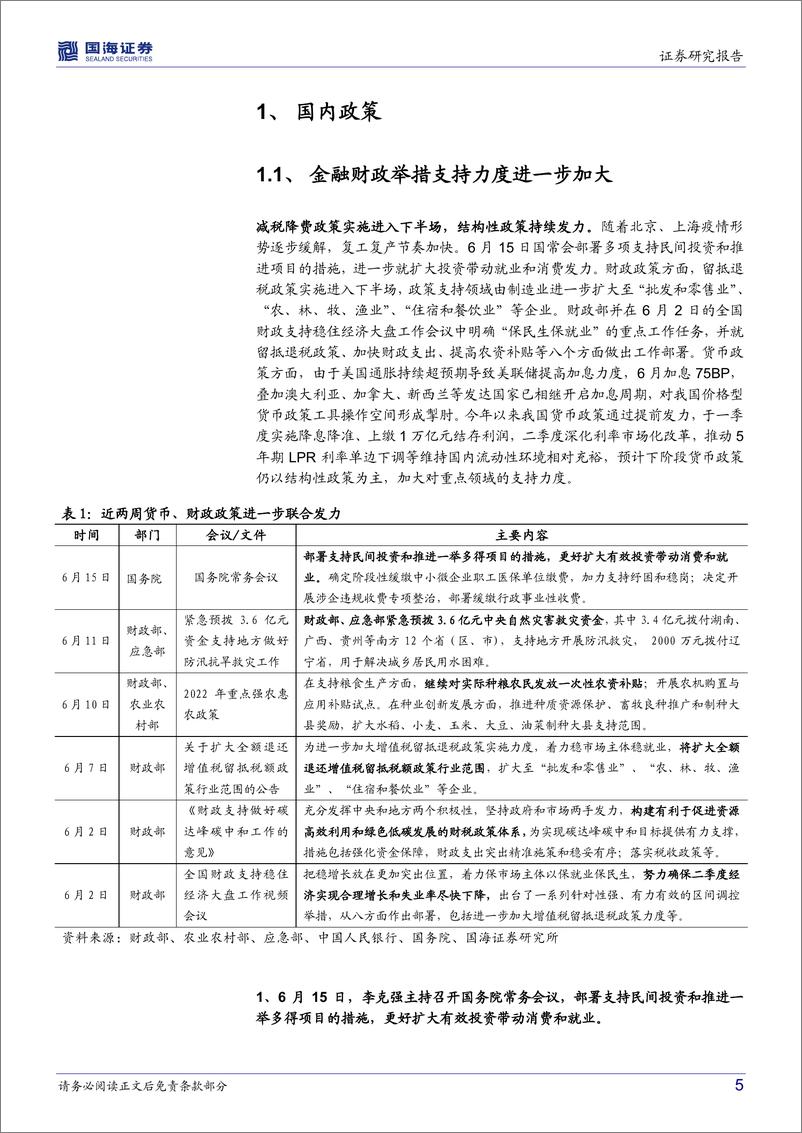 《国内政策与海外之声第14期：国内稳增长举措相继落地，海外货币政策紧缩力度加码-20220620-国海证券-24页》 - 第6页预览图